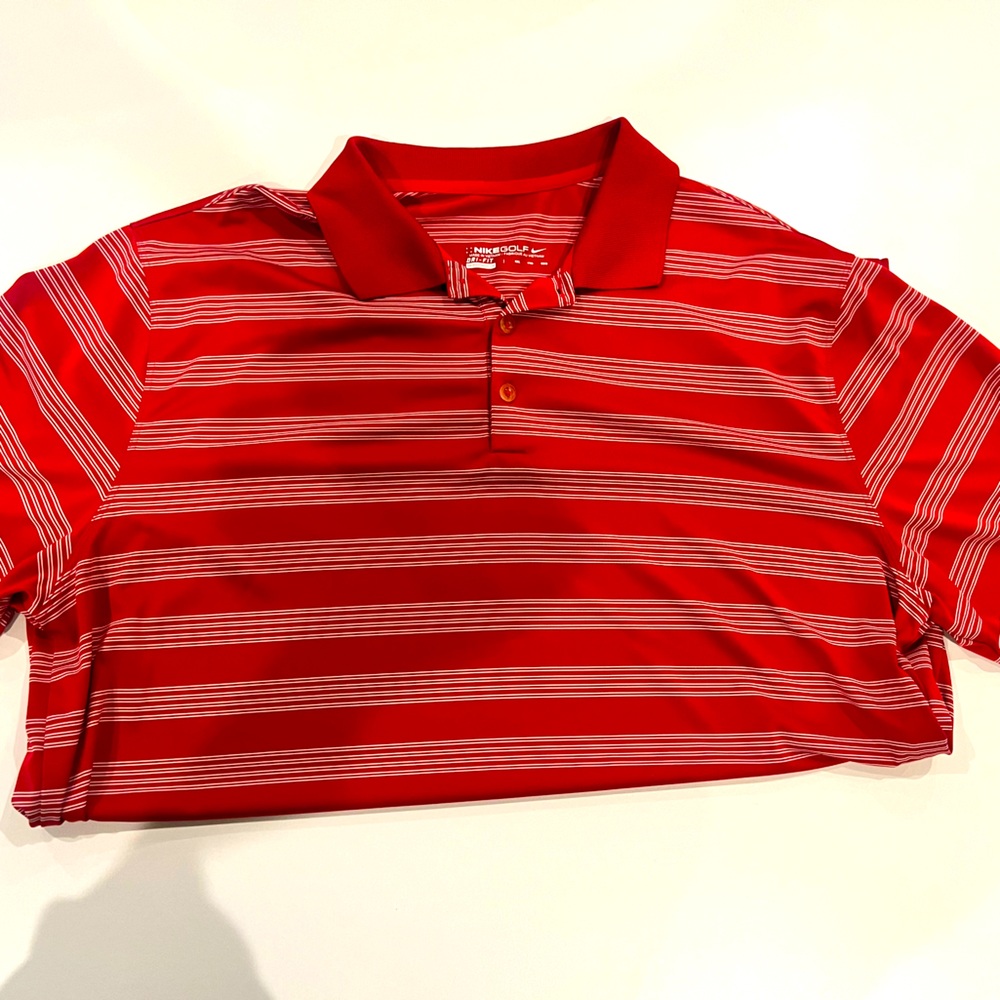 Nike Red Striped XXL Golf Dry Fit Polo Collared Shirt